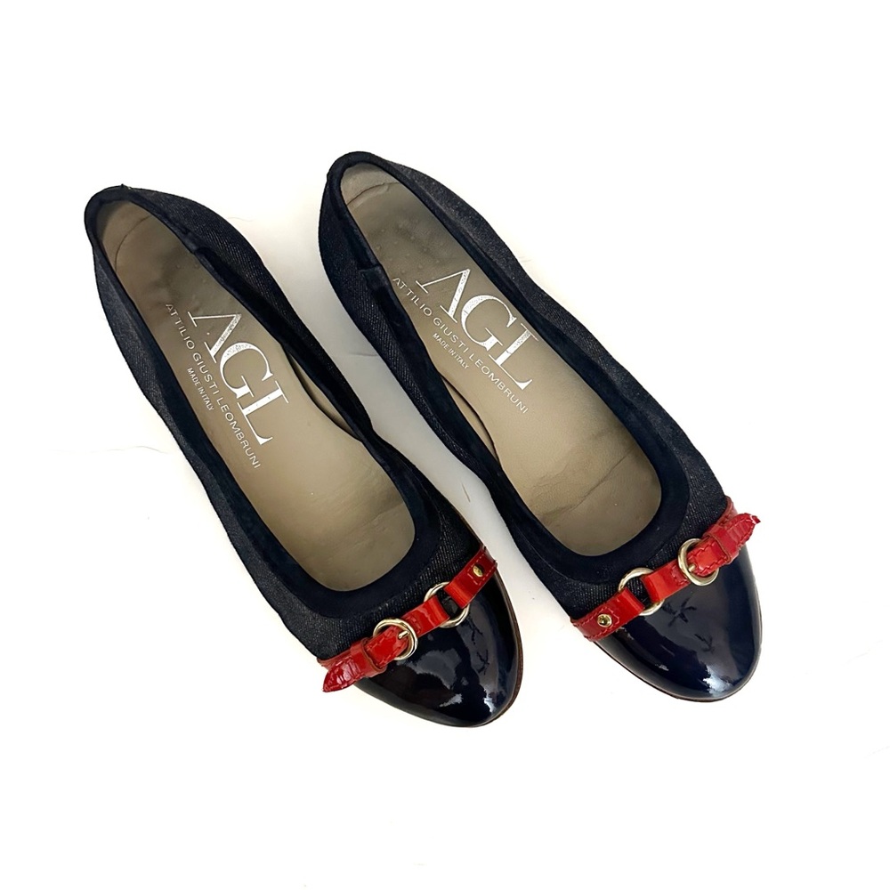 Agl Black Flats with Red Accent Bow
